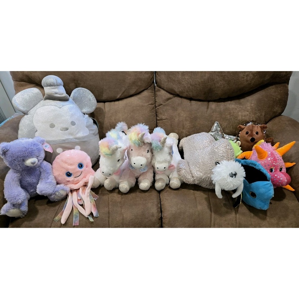 12pc Sparkle Plush Lot FAO Schwarz Sparklers Bear Unicorn Sequin Glitter